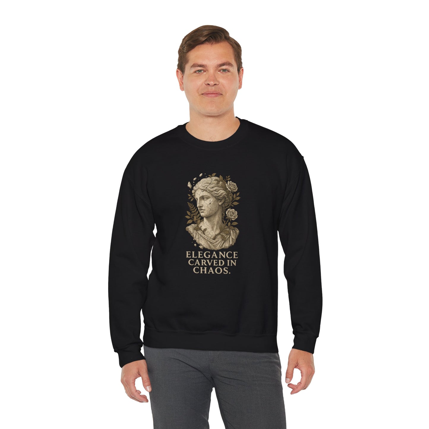 ELEGANCE CARVED IN CHAOS Unisex Crewneck Sweatshirt – Heavy Blend Pullover for Casual Wear | Cozy Streetwear Gift for Her, Feminist Fashion Statement