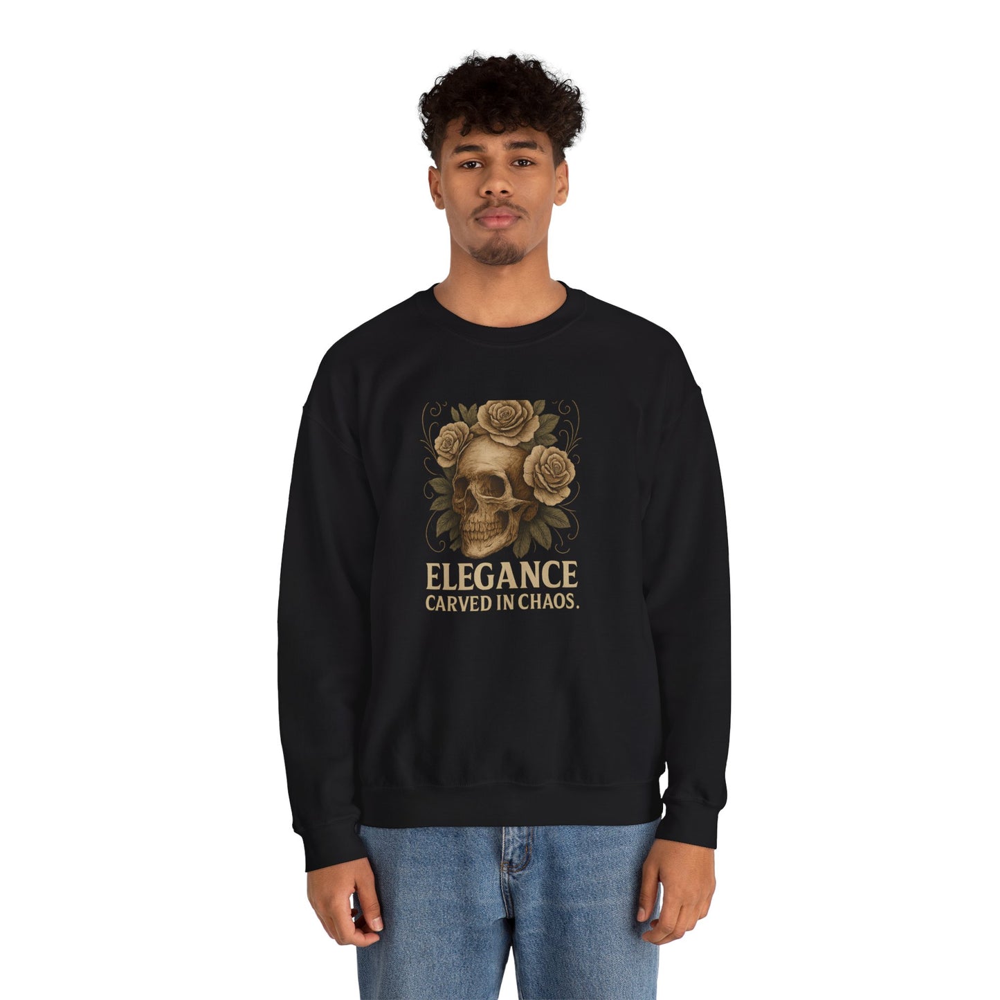 ELEGANCE CARVED IN CHAOS Unisex Crewneck Sweatshirt – Heavy Blend Pullover for Casual Wear | Cozy Streetwear Gift for Her, Feminist Fashion Statement