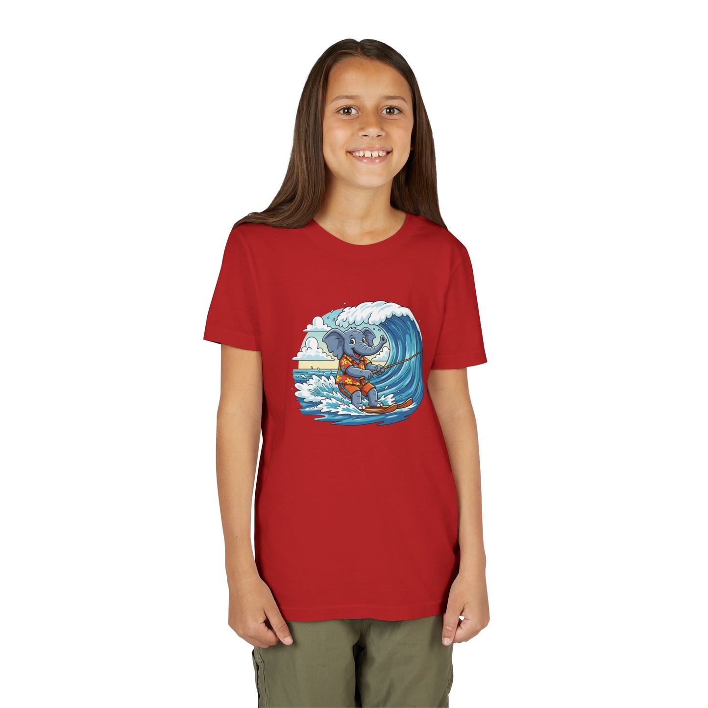 Youth Tee - Elephant Skiing Tee for Kids, Birthday Present, Animal Lovers Shirt, Playful Kids Shirt