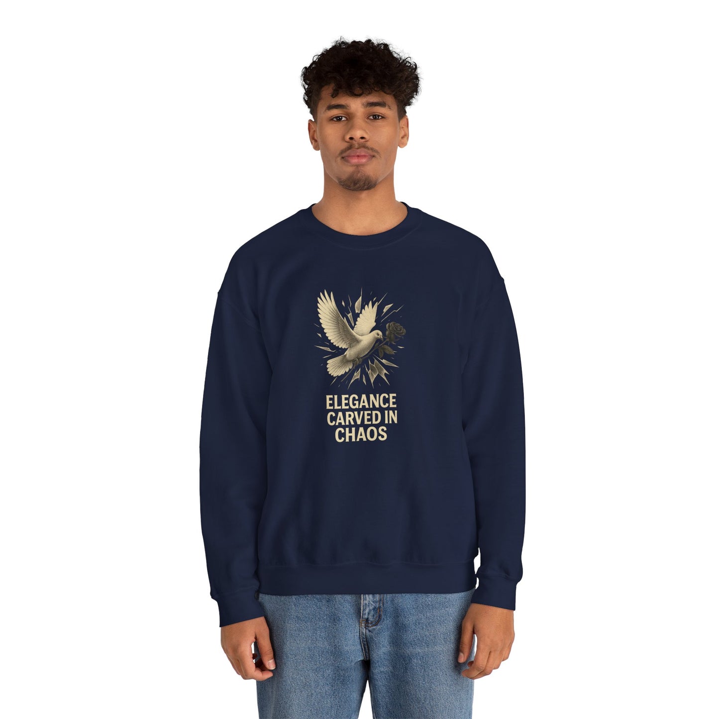ELEGANCE CARVED IN CHAOS Unisex Crewneck Sweatshirt – Heavy Blend Pullover for Casual Wear | Cozy Streetwear Gift for Her, Feminist Fashion Statement