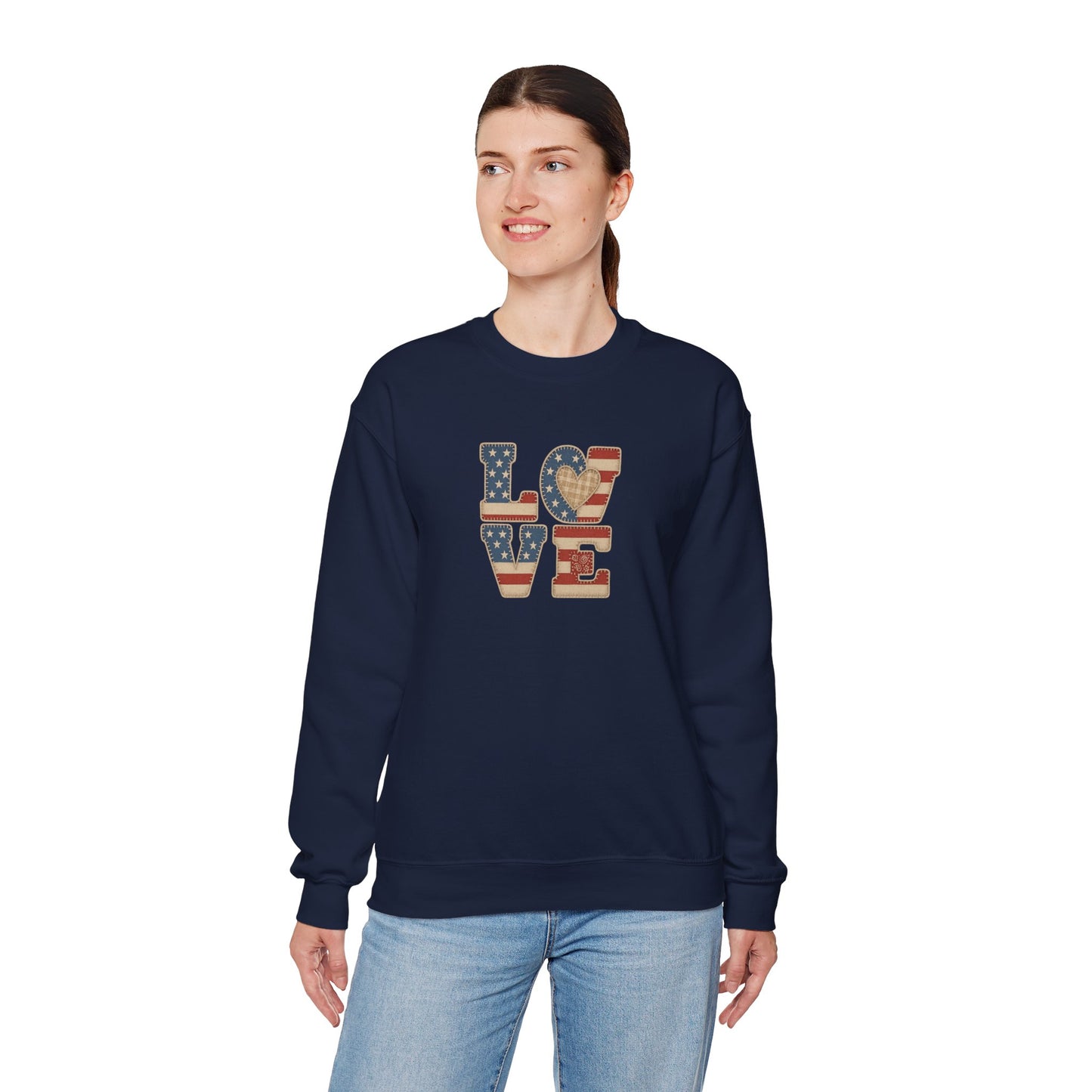Patriotic Love Sweatshirt | Unisex Crewneck, Cozy Top for Celebrations, Gifts, Independence Day, Casual Style, Everyday Comfort