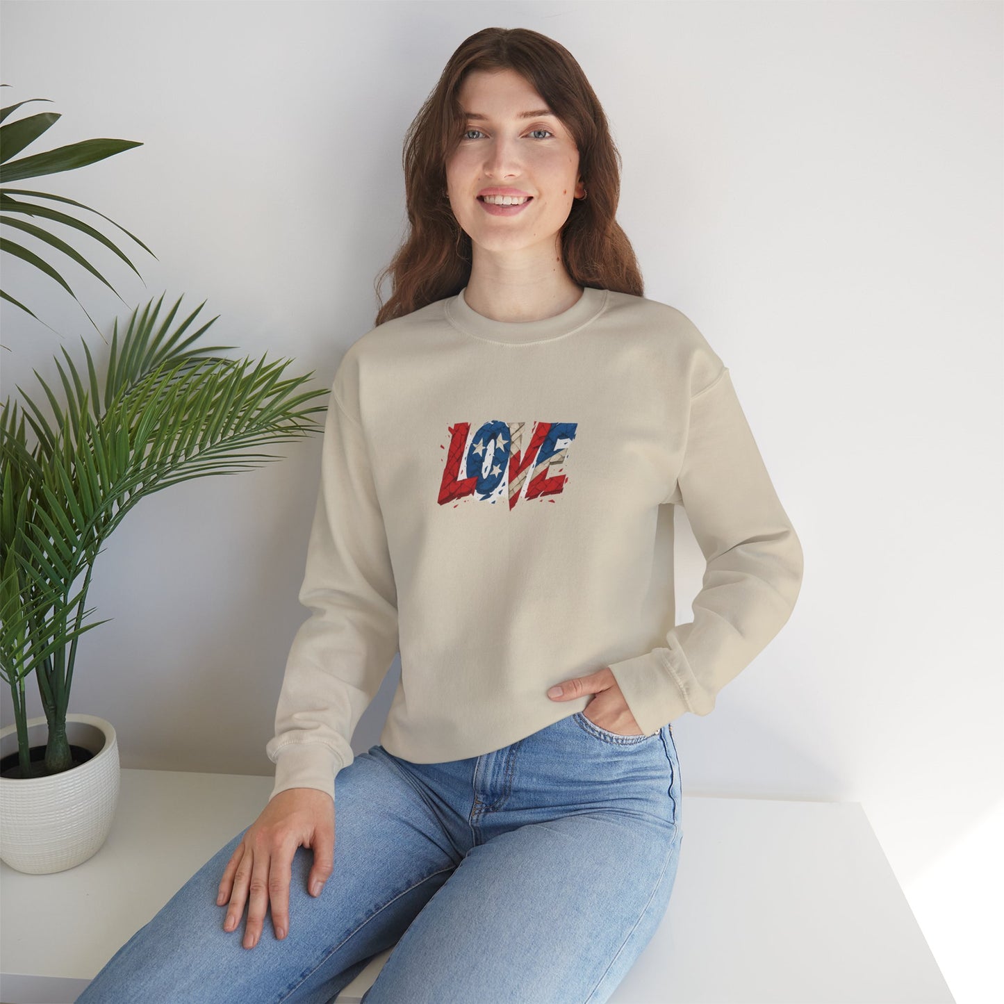 Patriotic Love Sweatshirt | Unisex Crewneck, Cozy Top for Celebrations, Gifts, Independence Day, Casual Style, Everyday Comfort