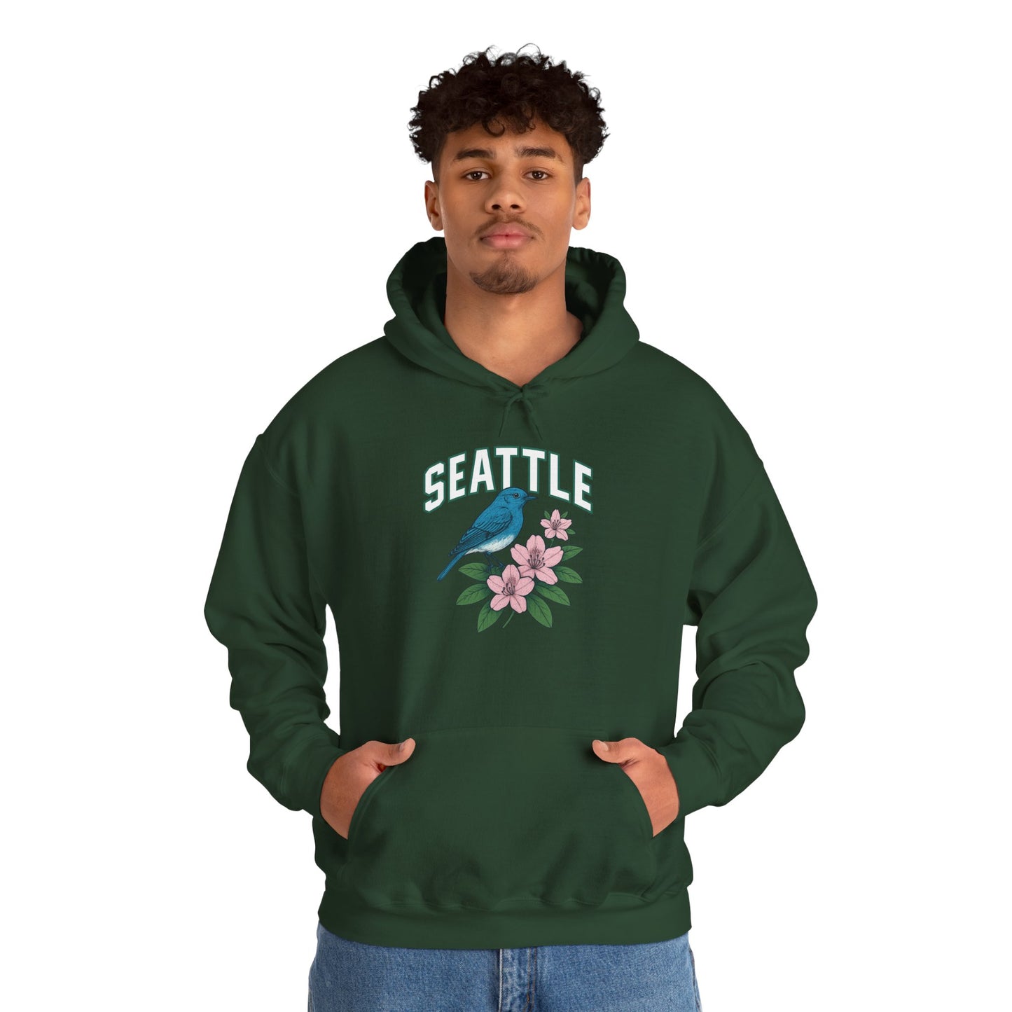 Seattle Bird & Floral Unisex Hoodie, Cozy Sweatshirt, Gift for Nature Lovers, Casual Wear, Travel Souvenir, Relaxed Style