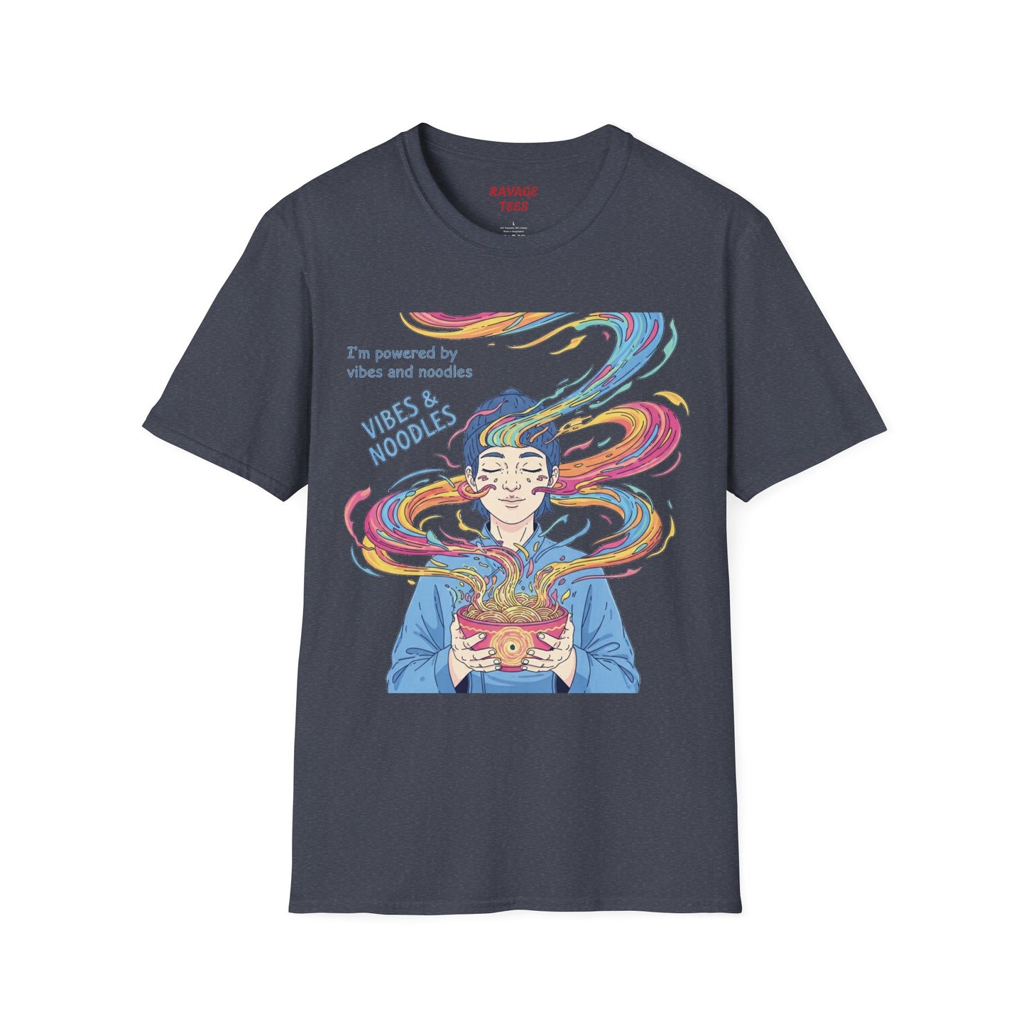 Vibes and Noodles Graphic Tee – Unisex Softstyle T-Shirt, Fun Quirky Apparel, Gift for Food Lovers, Casual Everyday Wear