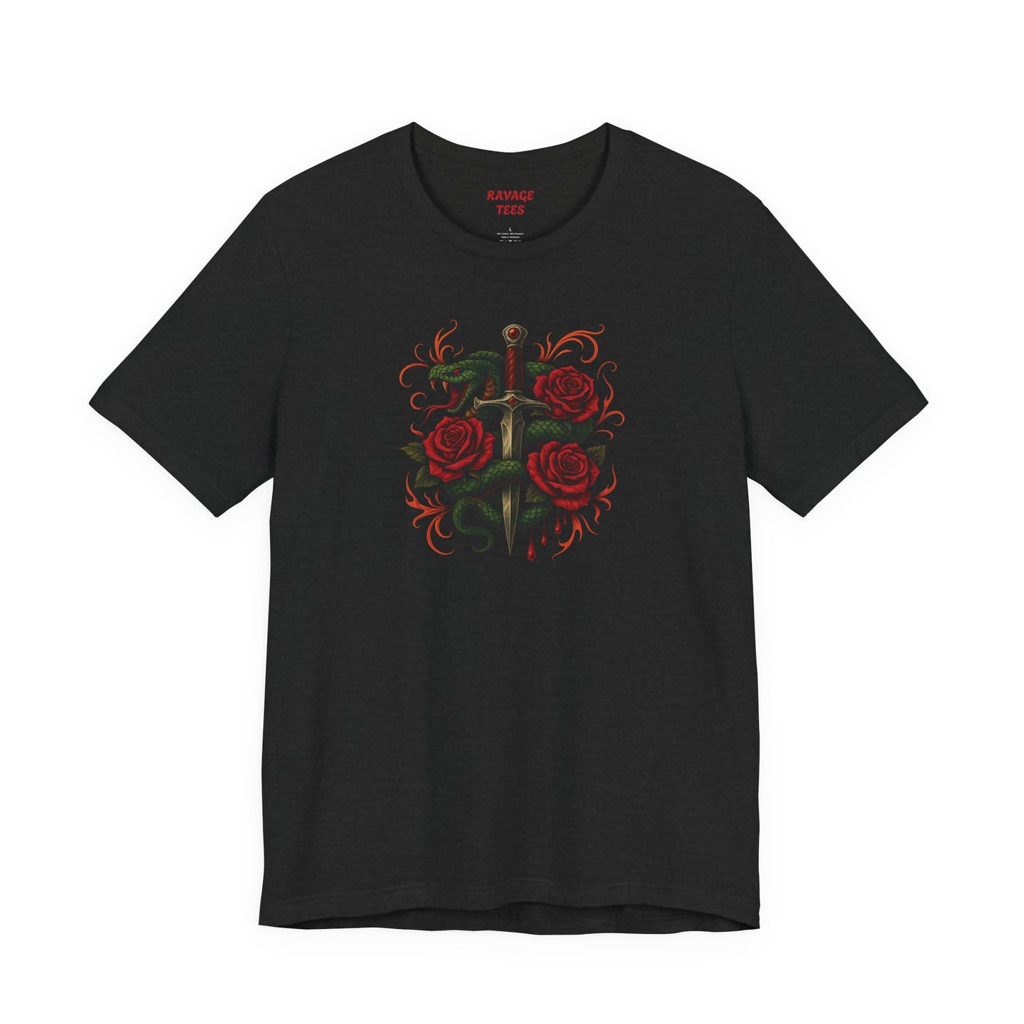 Edgy Rose Design Tee, Casual Wear, Gift for Music Lovers, Streetwear, Graphic Shirt, Vintage Style