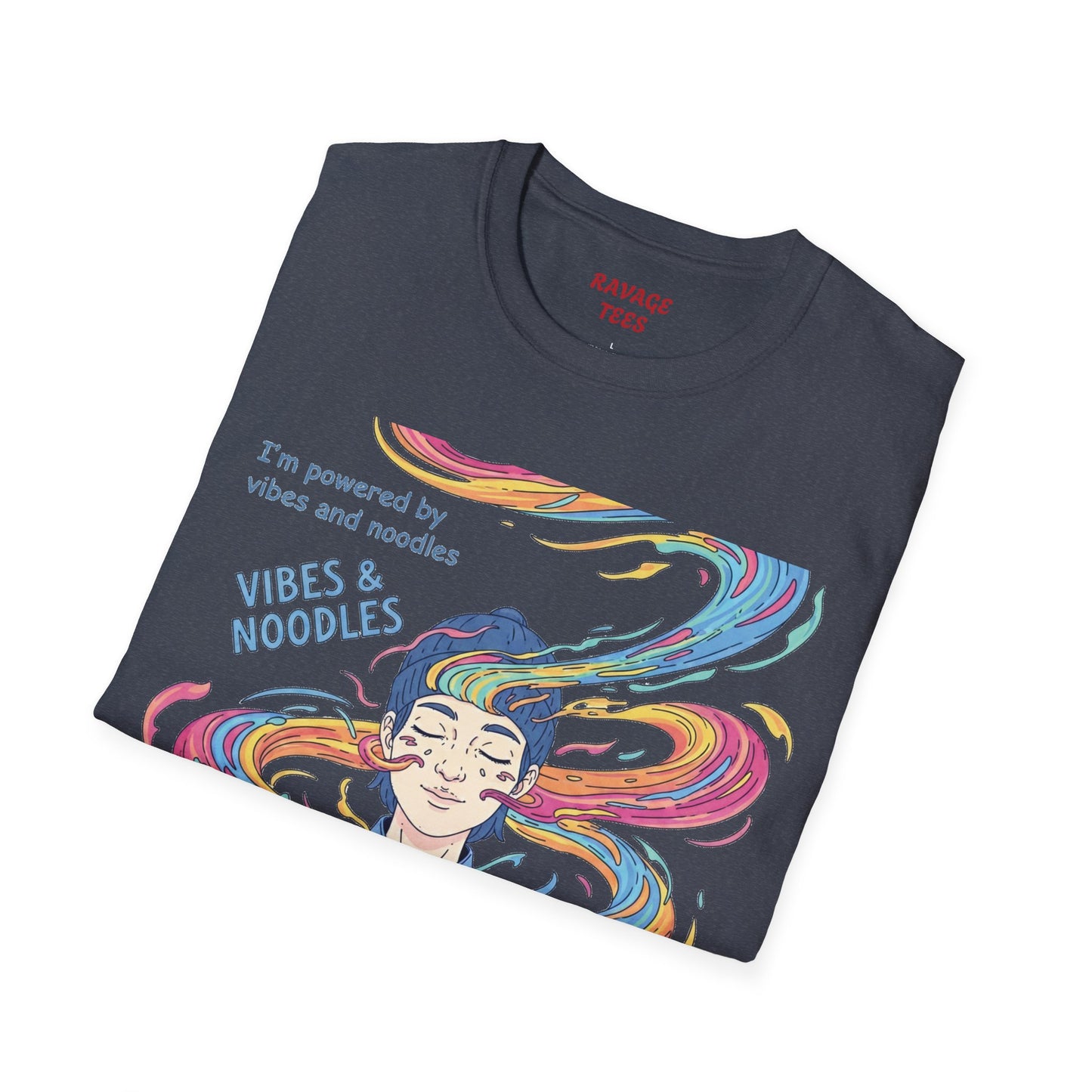 Vibes and Noodles Graphic Tee – Unisex Softstyle T-Shirt, Fun Quirky Apparel, Gift for Food Lovers, Casual Everyday Wear