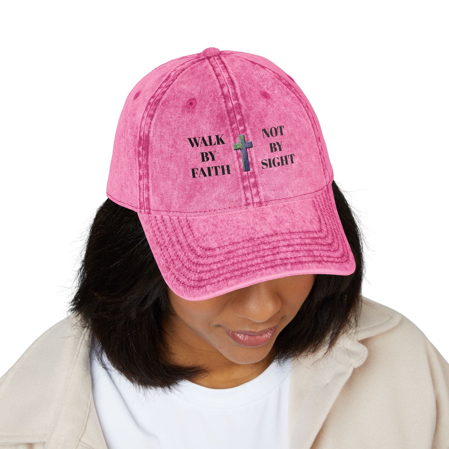 WALK BY FAITH NOT BY SIGHT--Vintage Faith Cap - Embroidered Hat, Christian Gift, Inspirational Apparel, Faith-Based Accessory, Religious Headwear