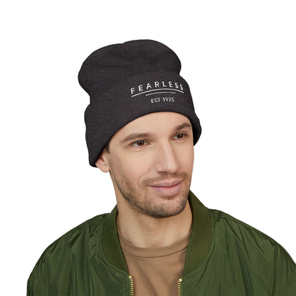 Fearless Embroidered Cuffed Beanie — Bold Black Knit Hat