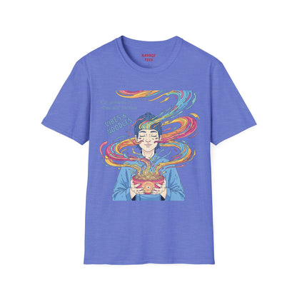 Vibes and Noodles Graphic Tee – Unisex Softstyle T-Shirt, Fun Quirky Apparel, Gift for Food Lovers, Casual Everyday Wear