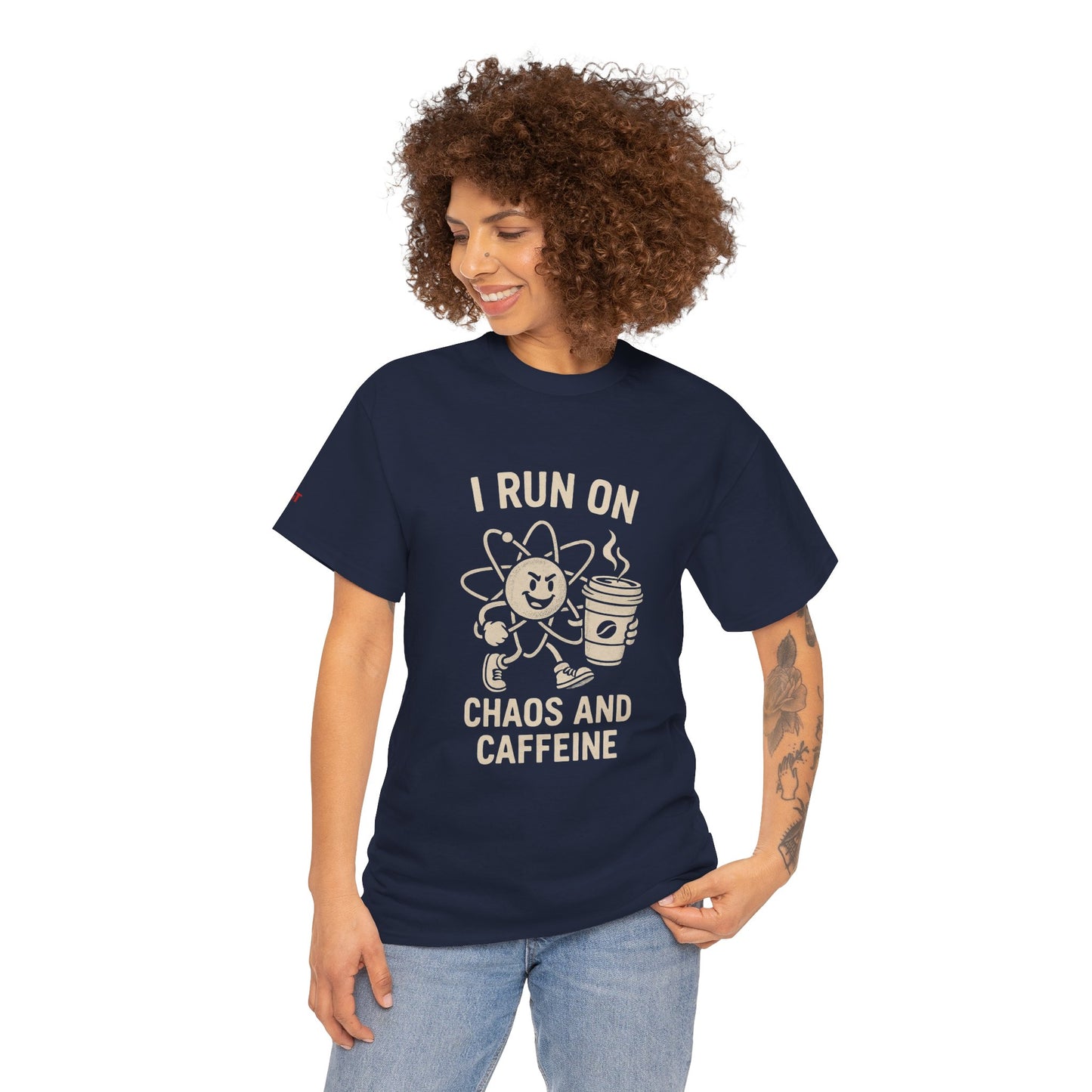 Coffee Lover's Unisex Tee - I Run on Chaos and Caffeine, Funny T-Shirt, Gift for Coffee Enthusiasts, Casual Wear, Relaxed Fit