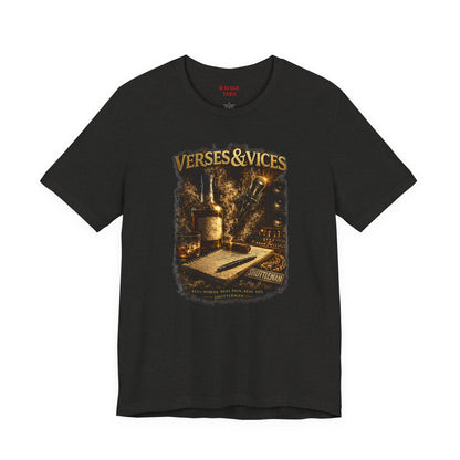 Verses & Vices Tee — Vintage Whiskey & Notebook Graphic T-Shirt