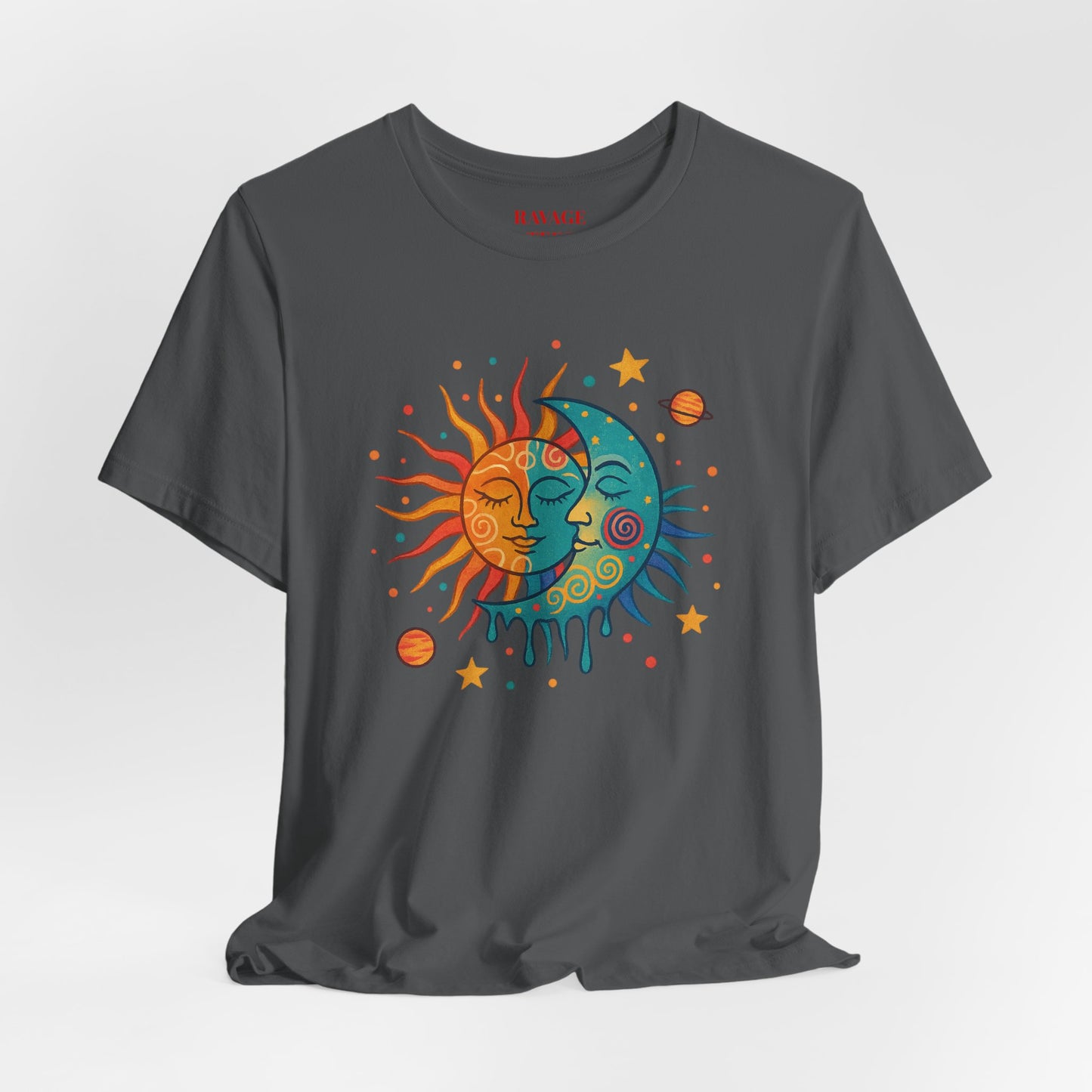 Sun & Moon Boho Graphic Tee — Celestial Retro Sunface T-Shirt