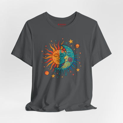 Sun & Moon Boho Graphic Tee — Celestial Retro Sunface T-Shirt