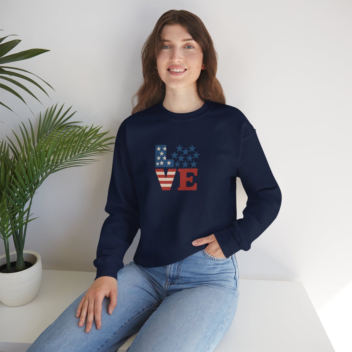 Patriotic Love Sweatshirt | Unisex Crewneck, Cozy Top for Celebrations, Gifts, Independence Day, Casual Style, Everyday Comfort