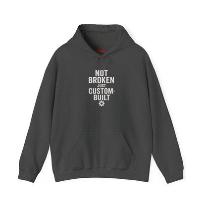Not Broken Just Custom-Built | Unisex Graphic Hoodie – Garage Edition