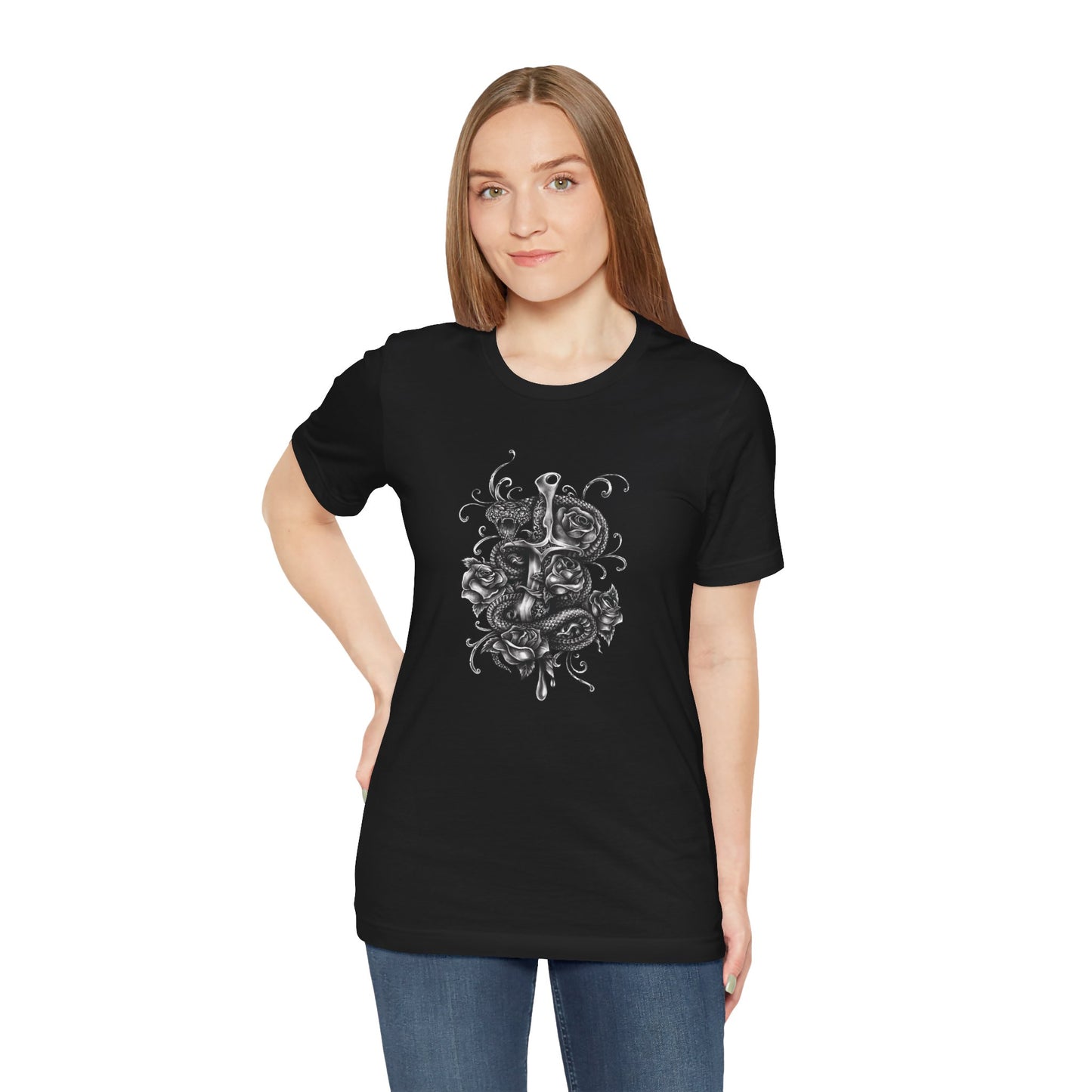 Snake & Dagger Tee: Edgy Unisex Tattoo-Style Graphic Shirt