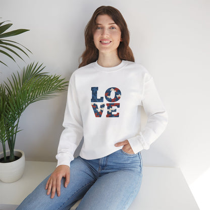 Patriotic Love Sweatshirt | Unisex Crewneck, Cozy Top for Celebrations, Gifts, Independence Day, Casual Style, Everyday Comfort