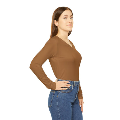 Caramel V-Neck Shirt | Women’s Long Sleeve Casual Top