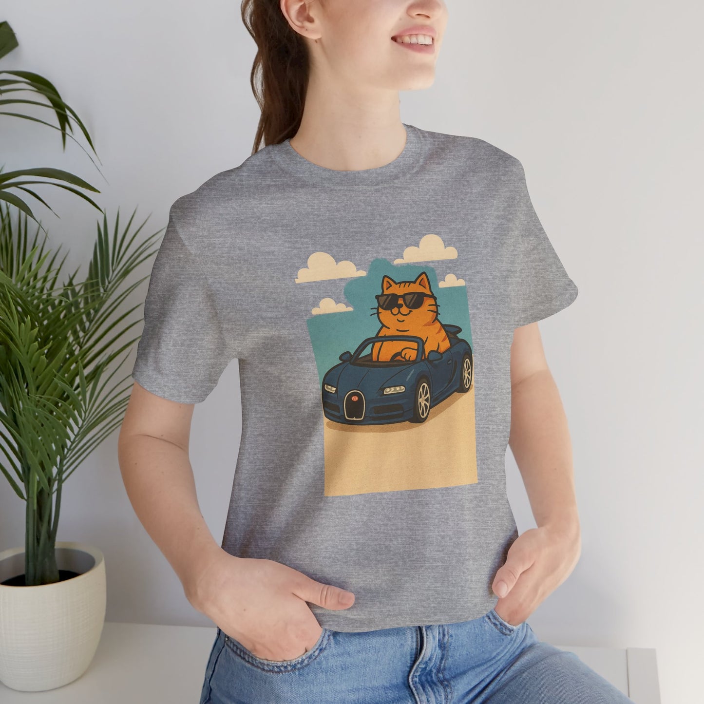 Cat Driving Sports Car Tee — Retro Graphic Cat Race Shirt