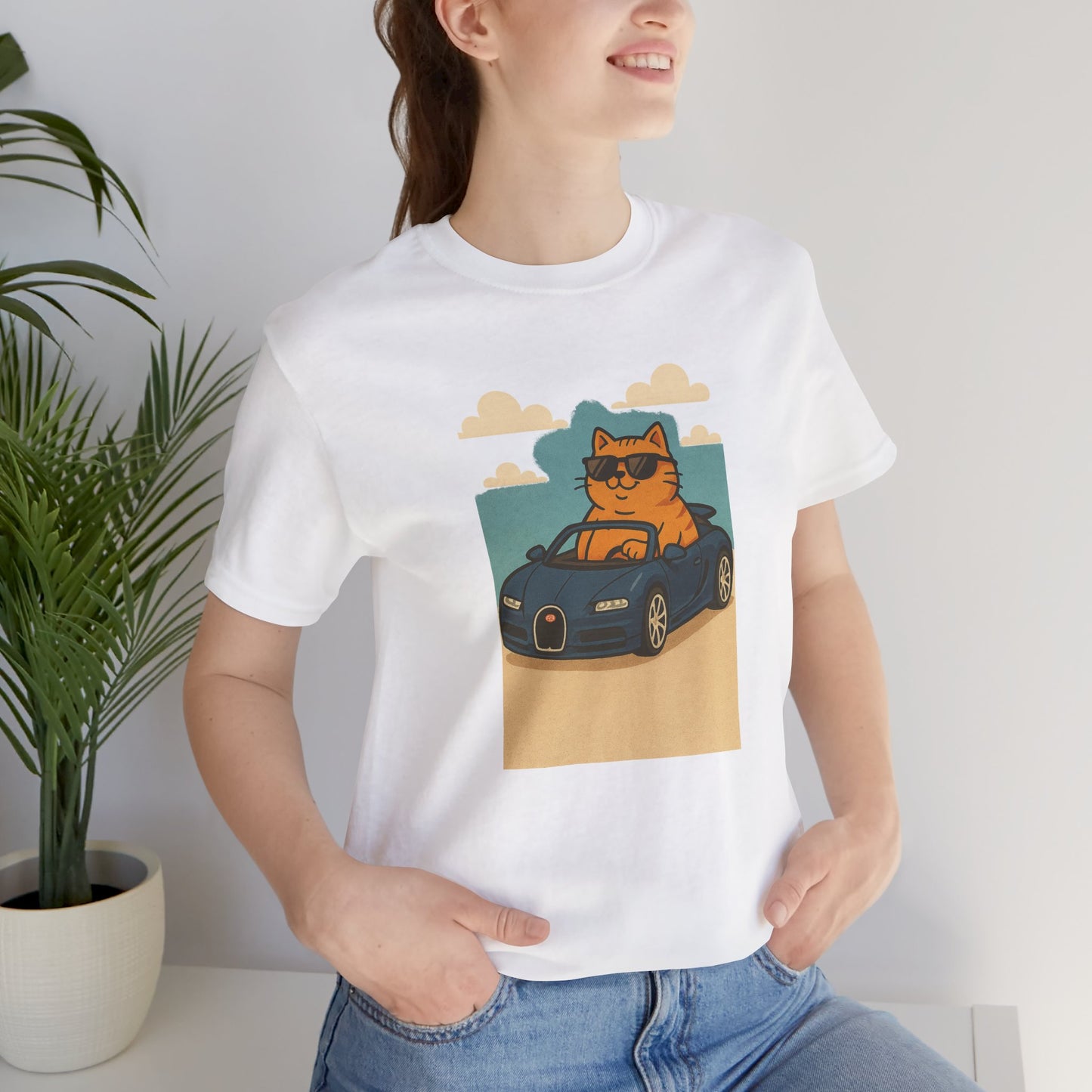Cat Driving Sports Car Tee — Retro Graphic Cat Race Shirt