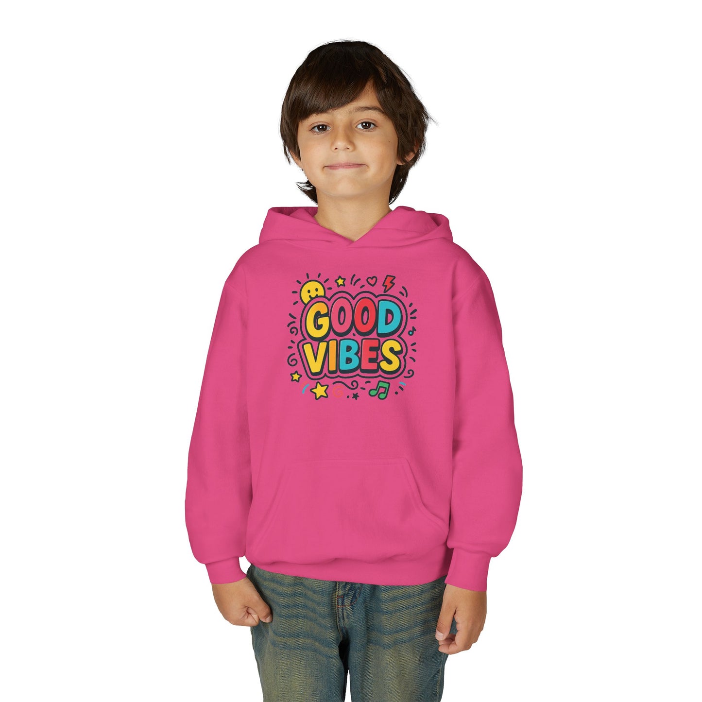 Kids Good Vibes Hoodie – Fun Graphic Sweatshirt with Positive Message, Cozy Casual Outfit, Birthday Gift for Children