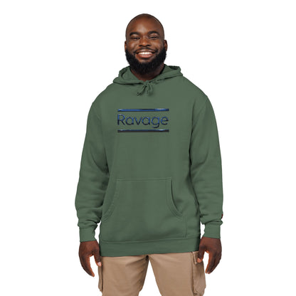 Embroided Ravage Distressed Logo Pigment-Dyed Hoodie — Black Vintage Wash