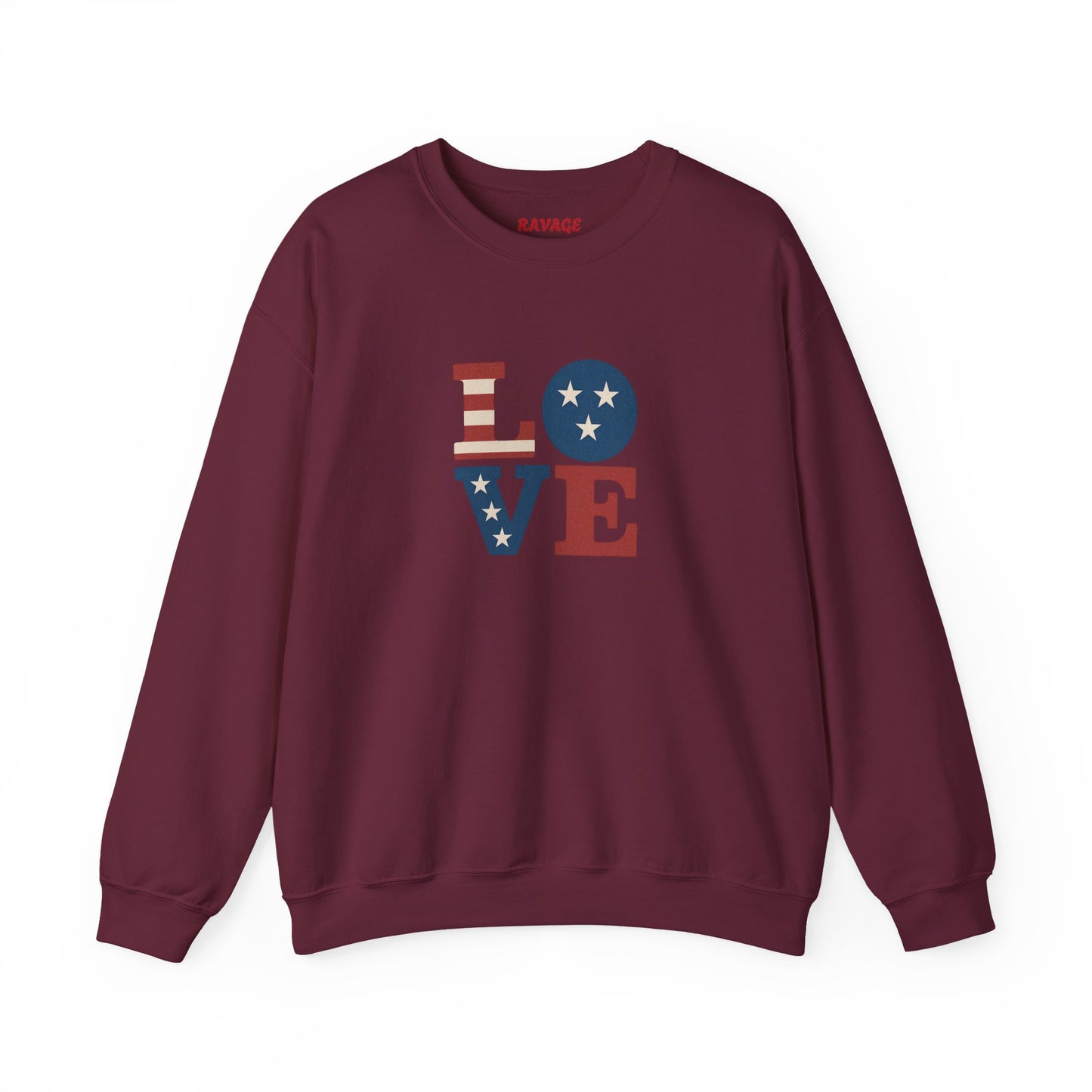 Patriotic Love Sweatshirt | Unisex Crewneck, Cozy Top for Celebrations, Gifts, Independence Day, Casual Style, Everyday Comfort