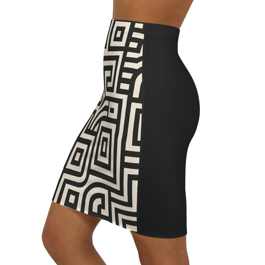 Chic Women’s Mid-Waist Pencil Skirt – Elegant Geometric Pattern, Trendy Workwear, Casual Fashion, Stylish Gift for Her