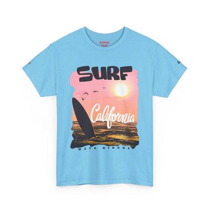 California Surf Unisex Heavy Cotton Tee, Summer Vibes T-Shirt, Beach Life Shirt, Surfing Gift, Vacation Wear, Casual Apparel
