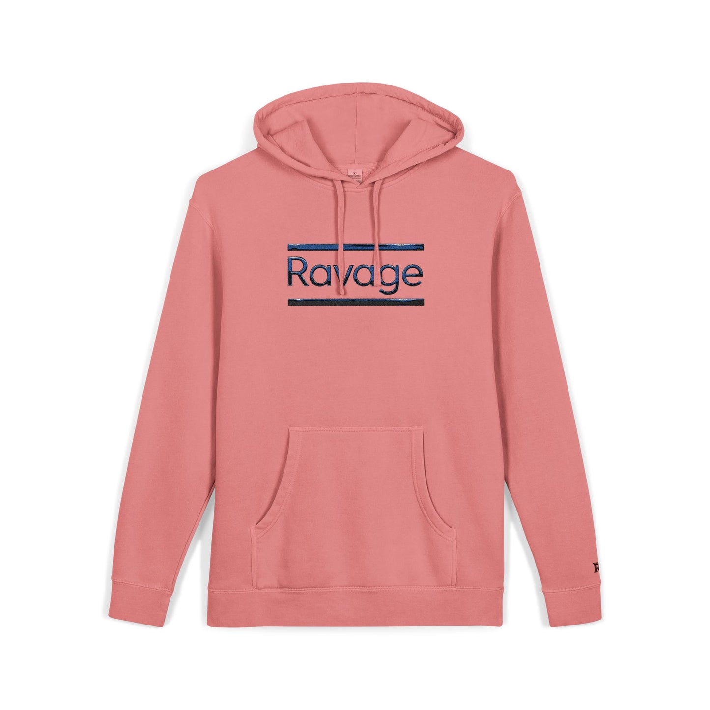 Embroided Ravage Distressed Logo Pigment-Dyed Hoodie — Black Vintage Wash