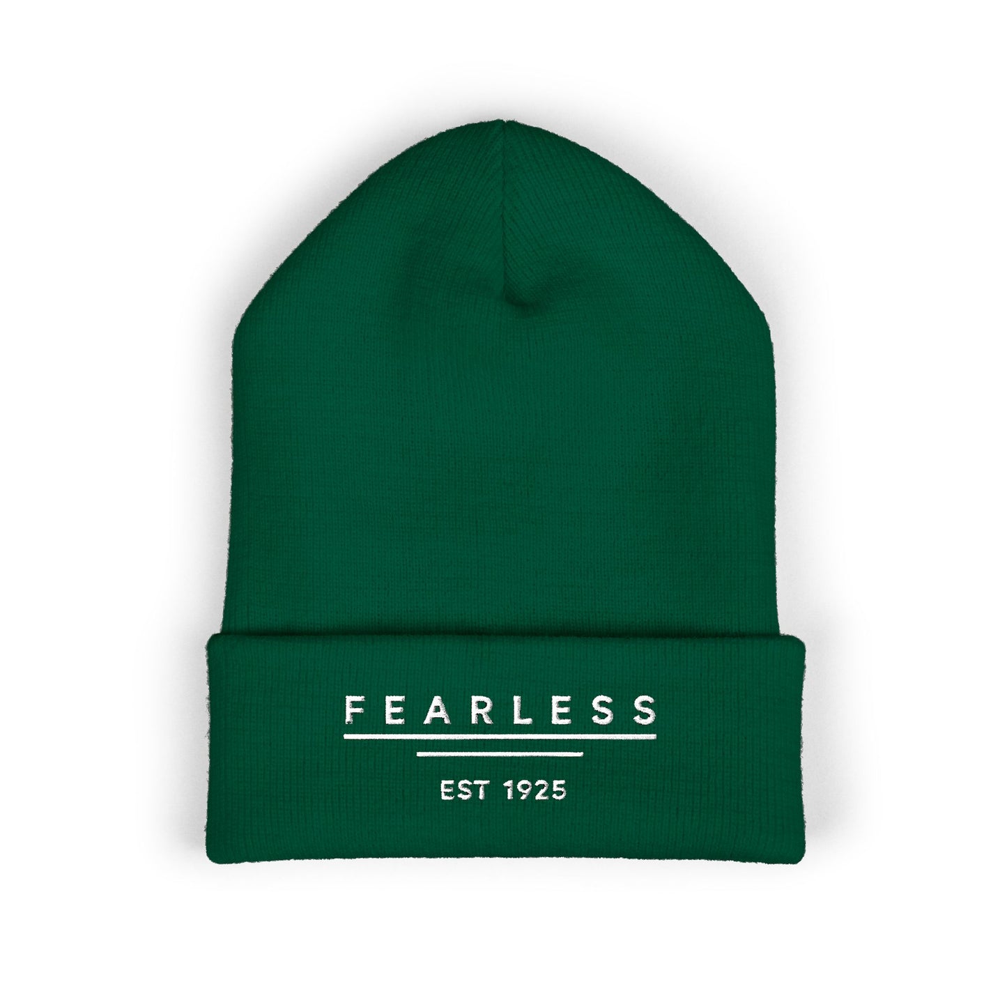 Fearless Embroidered Cuffed Beanie — Bold Black Knit Hat