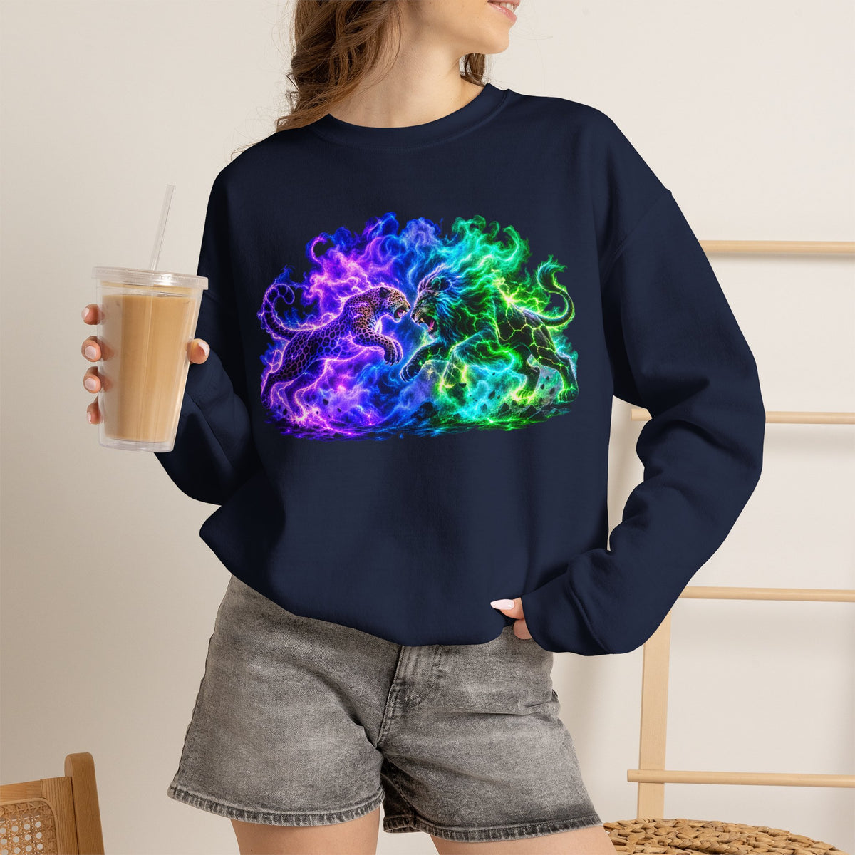 Neon Nebula Predator Clash Graphic Sweatshirt