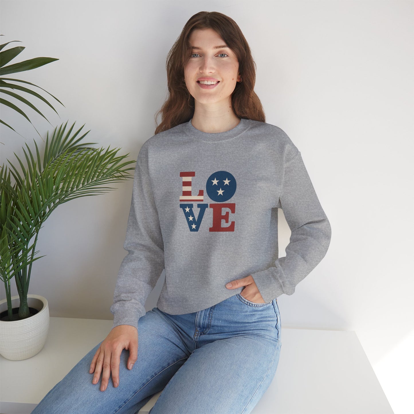 Patriotic Love Sweatshirt | Unisex Crewneck, Cozy Top for Celebrations, Gifts, Independence Day, Casual Style, Everyday Comfort