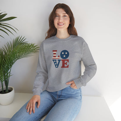 Patriotic Love Sweatshirt | Unisex Crewneck, Cozy Top for Celebrations, Gifts, Independence Day, Casual Style, Everyday Comfort