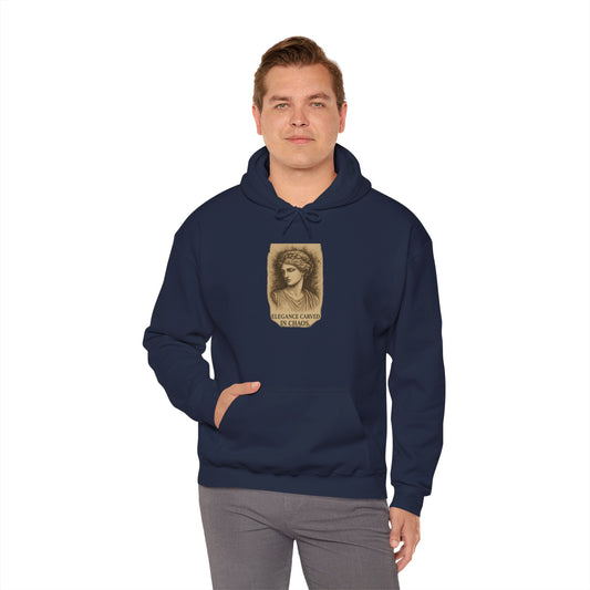 ELEGEANCE CARVED IN CHAOS Graphic Hoodie – Unisex Pullover Sweatshirt for Nature Lovers | Cozy Streetwear for Spring, Casual Wear & Eco-Friendly Gifts