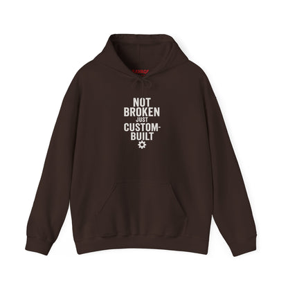 Not Broken Just Custom-Built | Unisex Graphic Hoodie – Garage Edition