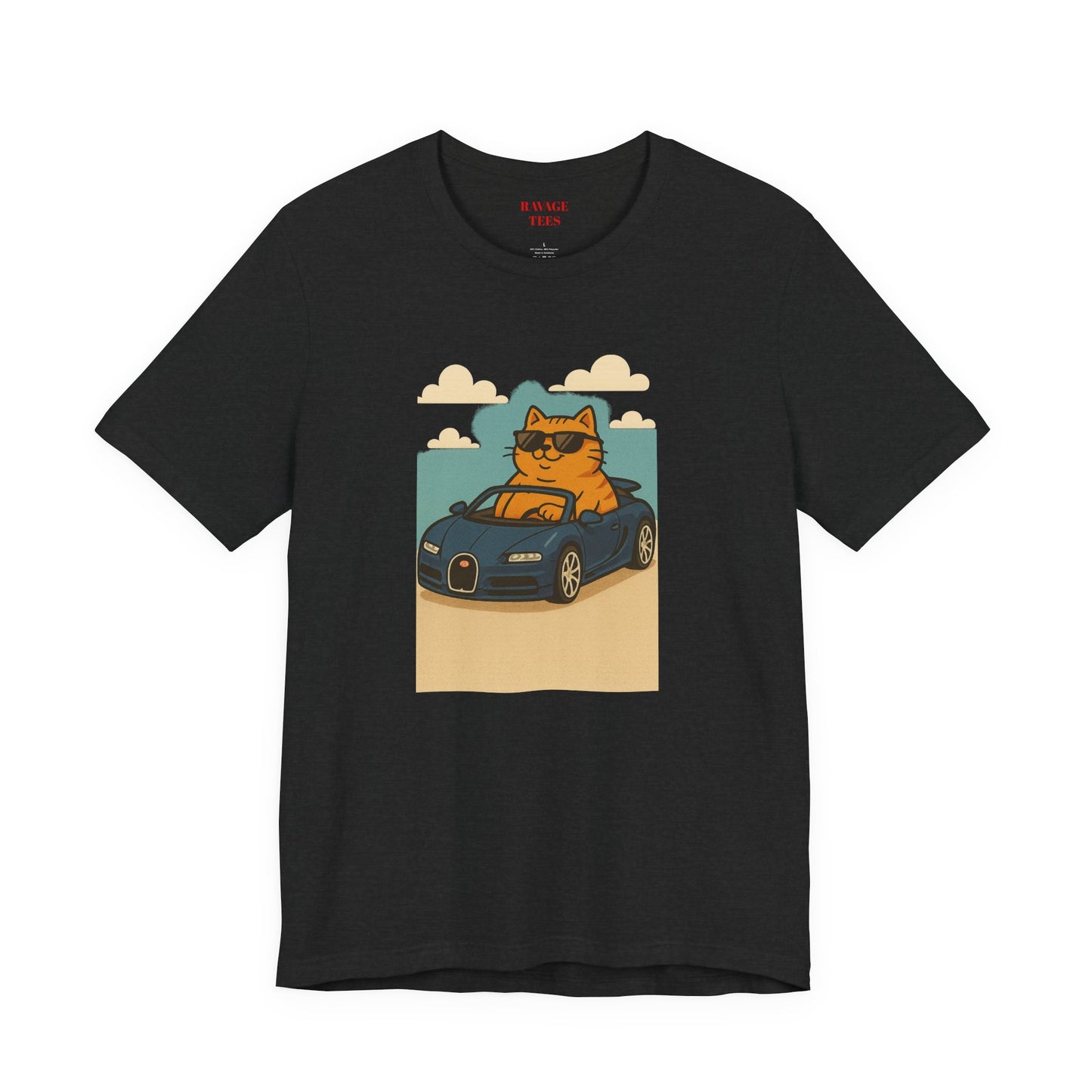 Cat Driving Sports Car Tee — Retro Graphic Cat Race Shirt
