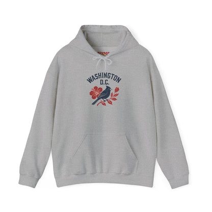 Washington D.C. Floral Hoodie – Unisex Heavy Blend Sweatshirt, Cozy Spring Streetwear, Travel Gift, DC Souvenir, Botanical Graphic Pullover