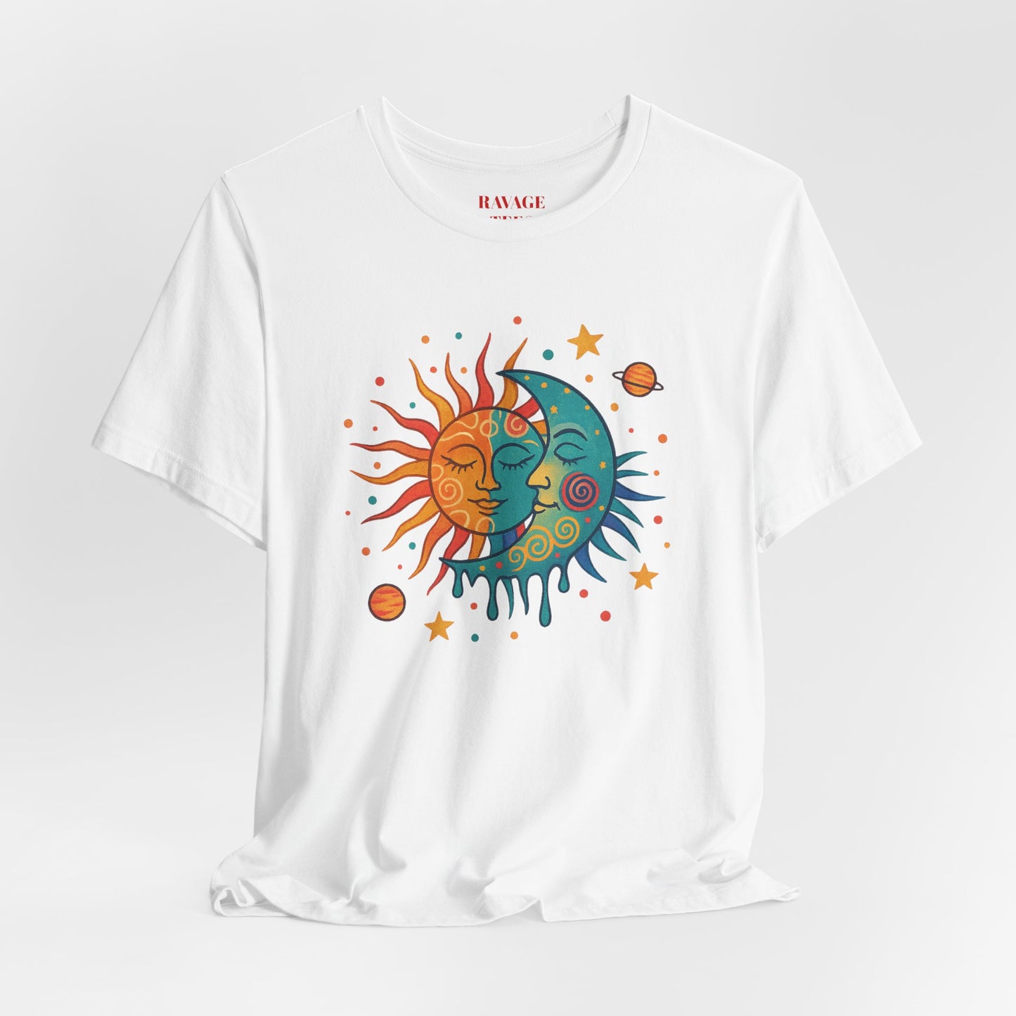 Sun & Moon Boho Graphic Tee — Celestial Retro Sunface T-Shirt