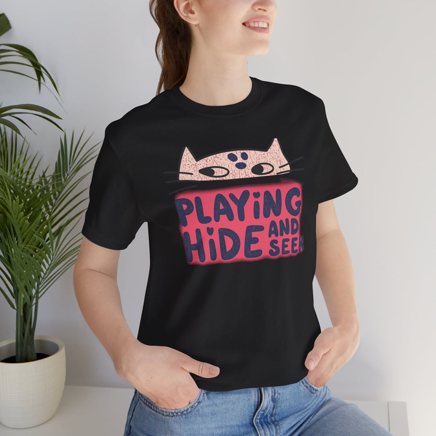 Playing Hide and Seek Cat T-Shirt — Cute Graphic Tee for Cat Lovers