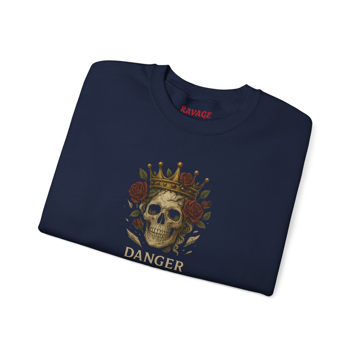 DANGER WEARS A CROWN OF ROSES Unisex Crewneck Sweatshirt – Heavy Blend Pullover for Casual Wear | Cozy Streetwear Gift for Her, Feminist Fashion Statement