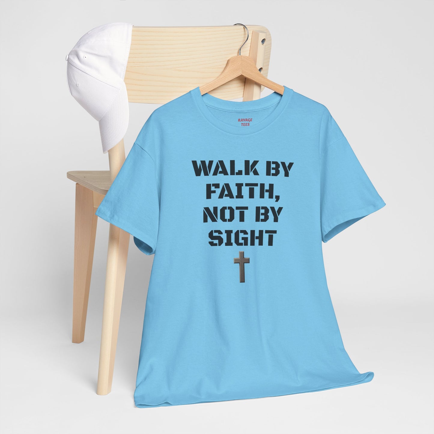 "Walk By Faith" Tee: Christian Bible Verse Unisex Heavy Cotton Shirt