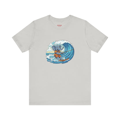 Surfing Elephant Unisex Tee, Beachwear, Cute Animal Shirt, Summer Vibe Tee, Gift for Nature Lovers, Casual Everyday Wear