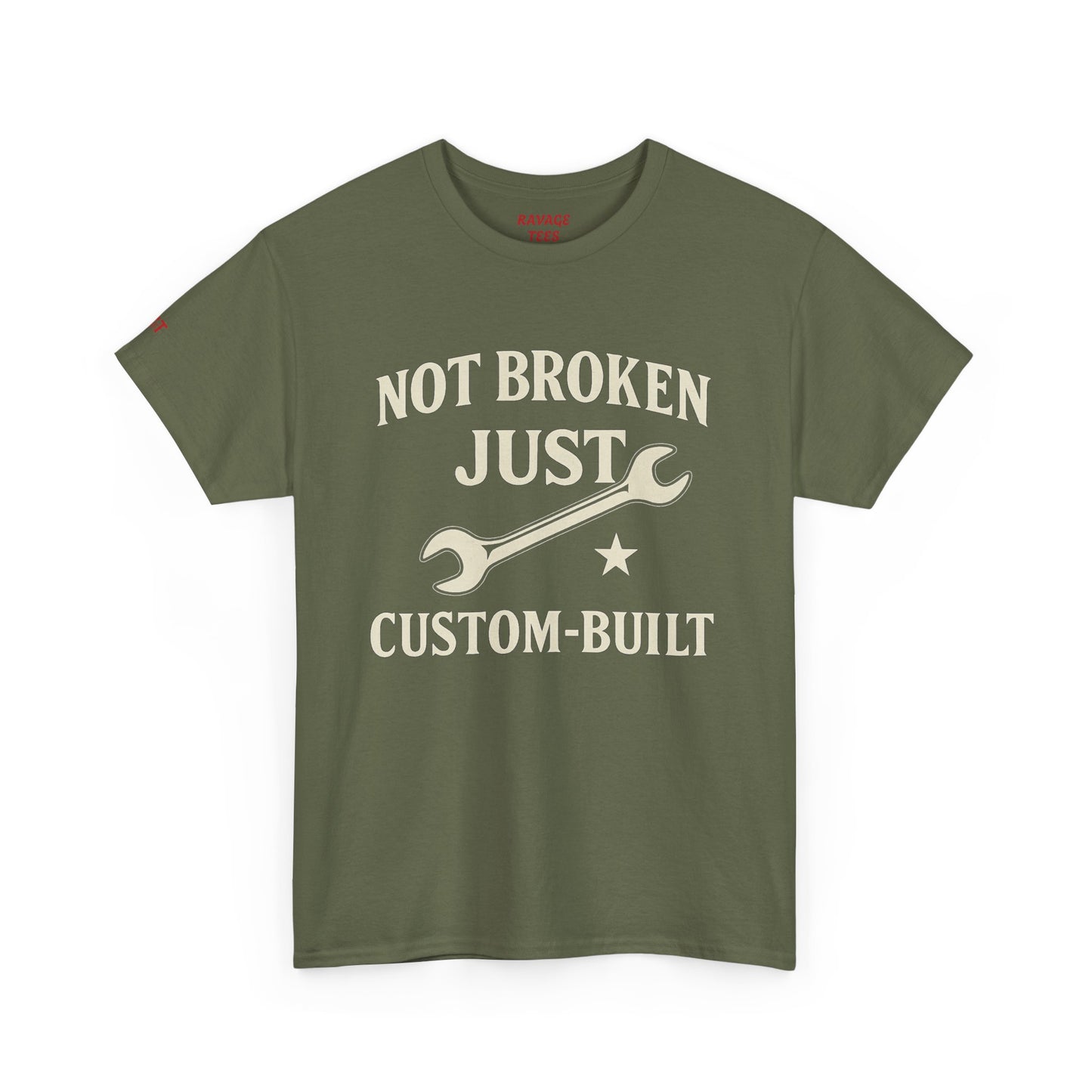 Not Broken Just Custom-Built Unisex Tee – Funny Mechanic T-Shirt, DIY Enthusiast Gift, Casual Workwear Shirt