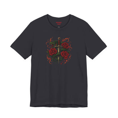 Edgy Rose Design Tee, Casual Wear, Gift for Music Lovers, Streetwear, Graphic Shirt, Vintage Style