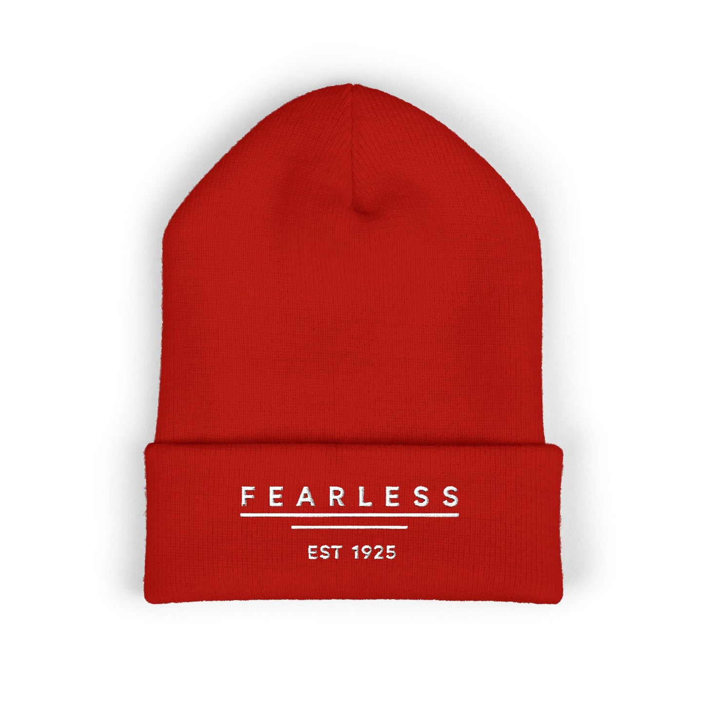 Fearless Embroidered Cuffed Beanie — Bold Black Knit Hat