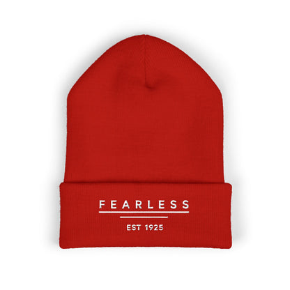 Fearless Embroidered Cuffed Beanie — Bold Black Knit Hat