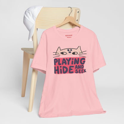 Playing Hide and Seek Cat T-Shirt — Cute Graphic Tee for Cat Lovers