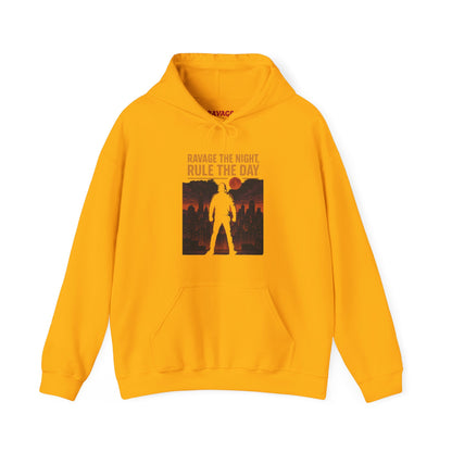 RAVAGE THE NIGHT RULE THE DAY Hoodie – Urban Adventure Graphic Sweatshirt, Cool Unisex Streetwear, Casual Wear, Unique Gifthion