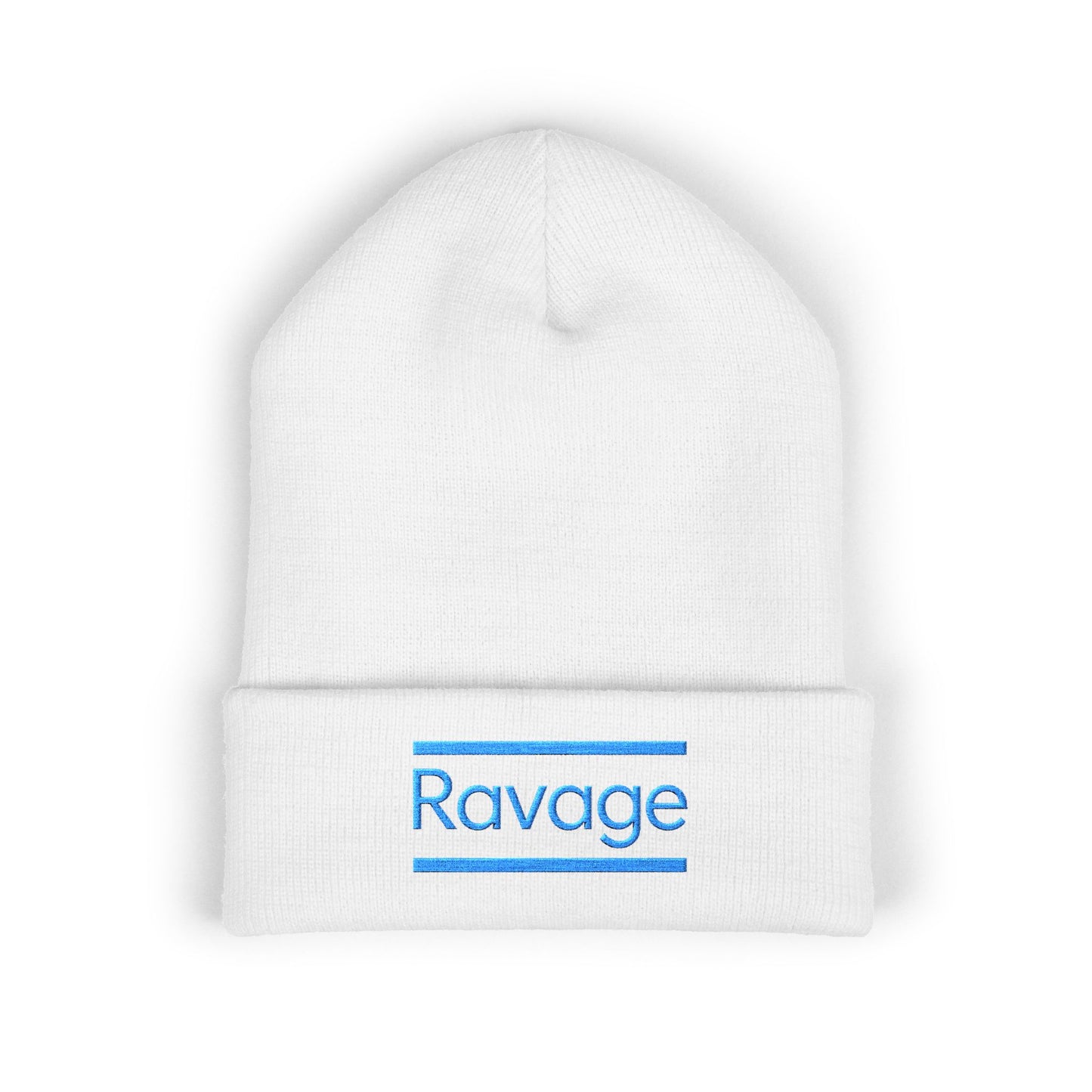 Ravage Embroidered Cuffed Beanie | Light Blue Logo Knit Hat